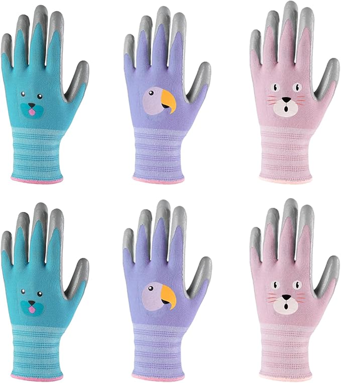 ANDANDA Kids Gardening Gloves, Nitrile Coated Children Yard Work Gloves with Grip, Suitable for Toddlers, Children, Girl, Boy