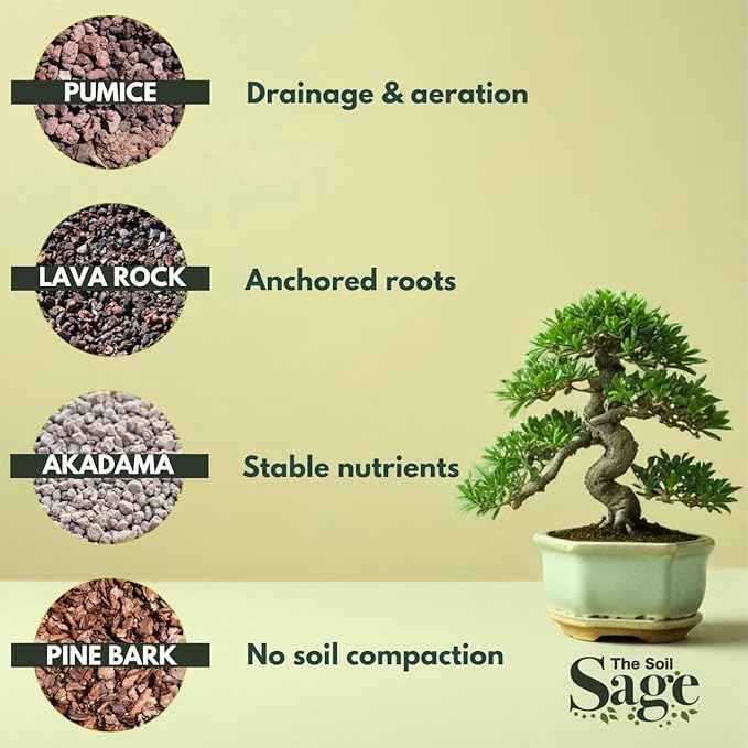 Soil SAGE Bonsai Soil - Premium All-Purpose Blend with Akadama - Large 5qts./5l Ready to Use Soil Mix for All Bonsai Tree Varieties - Pumice, Lava Rock & Pine Bark Fines - Made in U.S.A.