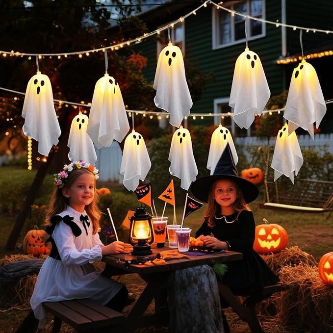 10p Halloween Decorations Outdoor,Ghost Decoration with Remote Control String Lights,Halloweens Party Decoration Indoor Porches Yards Gardens Lawn