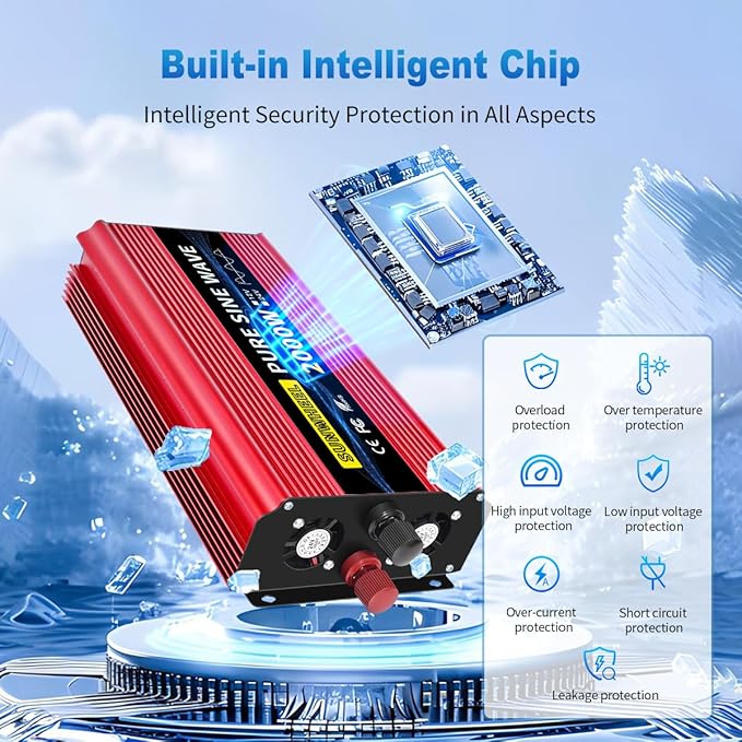 SUNWHEEL 2000W Pure Sine Wave Inverter, 12V DC to 110V/120V AC Power Inverter for RV、Microwave、Off Grid、Truck、Refrigerator、Air Conditioner with 2 AC outlets and LCD Display