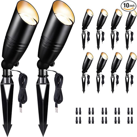 Black Outdoor Uplights, IP65 Modern Design LED Landscape Lighting, Low Voltage Aluminum Spot Light for Tree, Flag, Sign Without MR16 Bulb 10 Pack