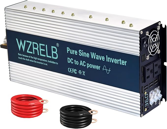 WZRELB 3000W Pure Sine Wave Inverter, Car Power Inverter 36V DC to 110V 120V AC Converter for RV, Truck, Solar, Outdoor with Dual AC Outlets, Hardwire Port, Surge 6000W, LED Display,Off-Grid