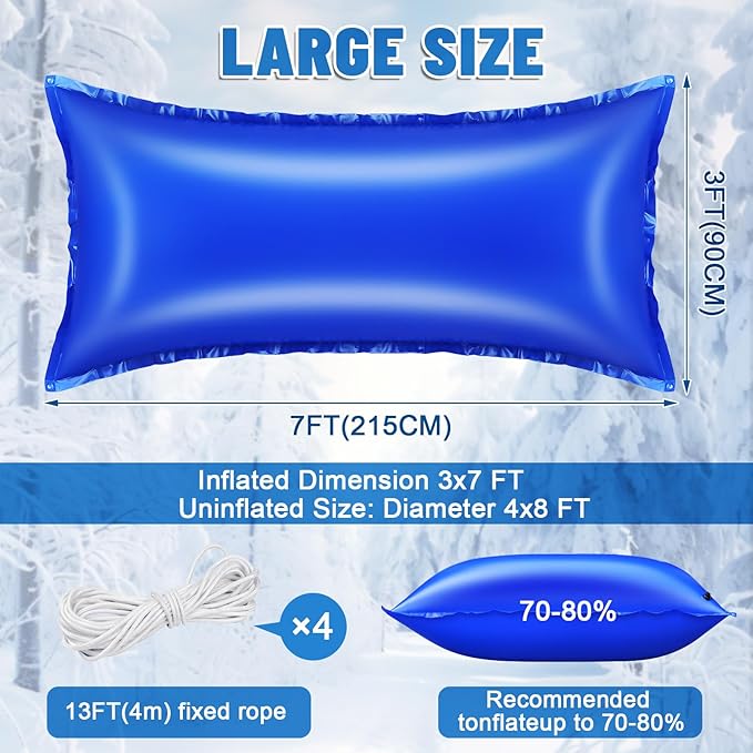 Pool Pillows for Closing Winter, 4x8 Feet Inflatable Air Pillow for Above Ground Pool, 0.4mm Thick Ultra Cold Resistant Swimming Pool Cover Pillow Kit with Ropes, Blue, 1 Pack