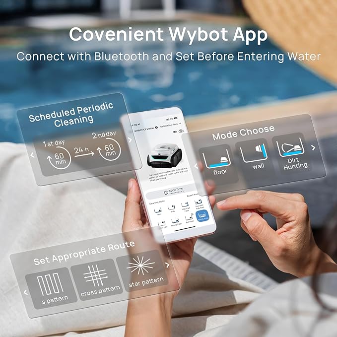 (2025 New) WYBOT C2 Vision Robotic Pool Vacuum with AI Camera, Ultra-Fine Filtration Pool Cleaners for Inground Pools, Comprehensive 8 Mode, Wall Climbing, Brushless Motor, Smart Navigation, White