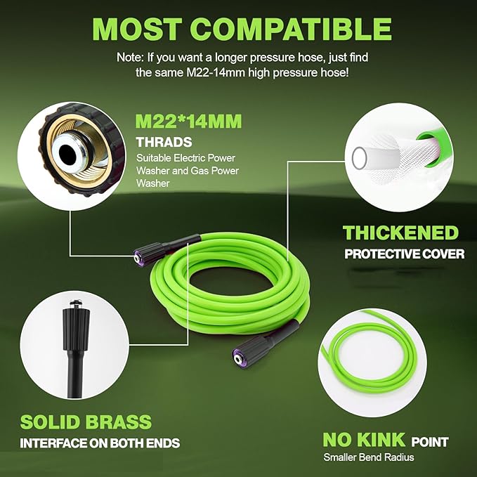 5000PSI Pressure Cleaner, 2025 New Power Cleaner with 33FT Flexible Extension Pressure Cleaner Hose Reel, 4 Nozzles, Professional Power Cleaners for Home/Car(Green)