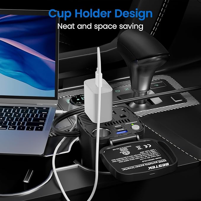 BESTEK 200W Power Inverter, 12V DC to 110V AC Car Plug Adapter Outlet Converter with [30W USB-C]/USB-Fast Charger(18W) / Dual AC Outlets/car Charger for Laptop