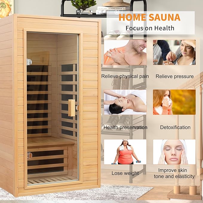 Infrared Saunas for Home 1 Person Indoor Sauna Dry Sauna for Home,1290W Low Emf Infrared Sauna Red Light Saunas for Home with Bluetooth Reading Light,Room:73.03 * 33.85 * 33.77Inch
