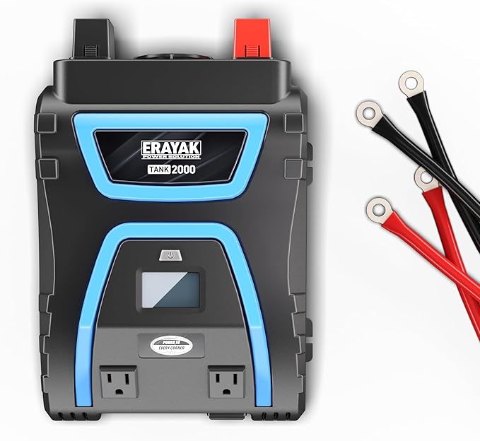 Erayak 2000W Power Inverter, 12V DC to 110V 120V AC, LCD Display, Modified Sine Wave, Remote Control, USB-A & Type-C Ports, 6×40A Fuses, Quiet Fan for RV, Truck, Solar, Home Backup