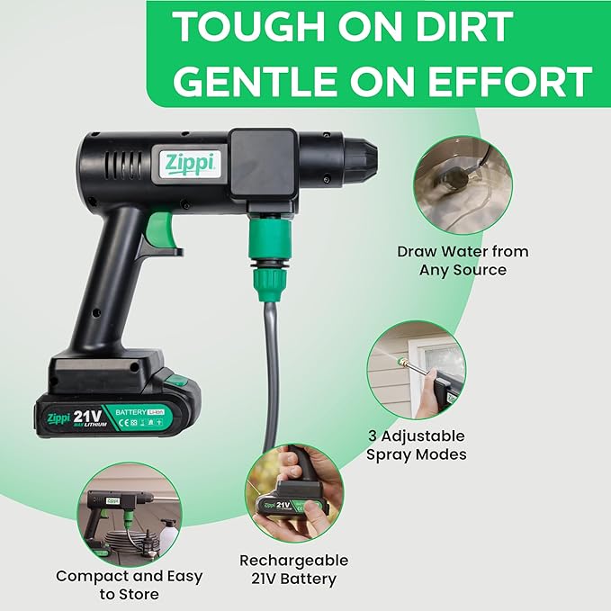 Zippi Hydro Cleaner Deluxe 2025 – Cordless High-Pressure Scrubber with Foam Dispenser, 3000 mAh Rechargeable & Lightweight for Efficient Outdoor Tile, Grout, and Surface Cleaning