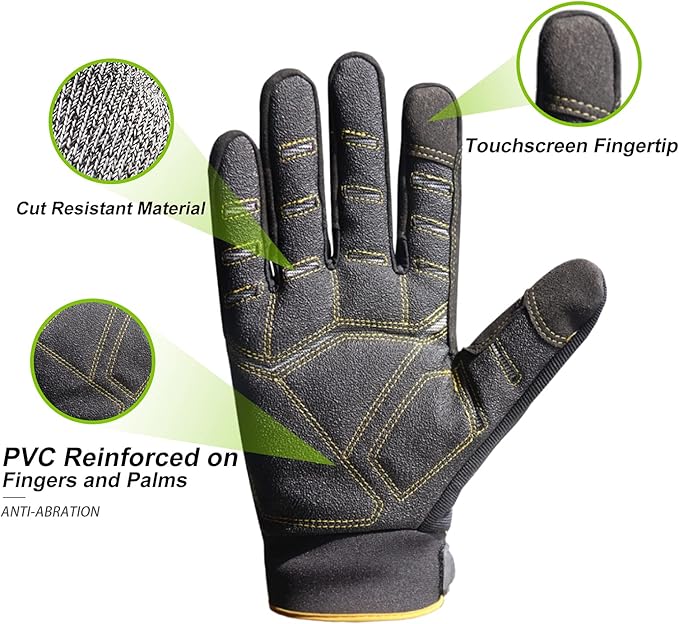 HANDLANDY Anti Vibration Gloves, SBR Padding, TPR Protector, Mechanic Work Gloves (Large, Black)