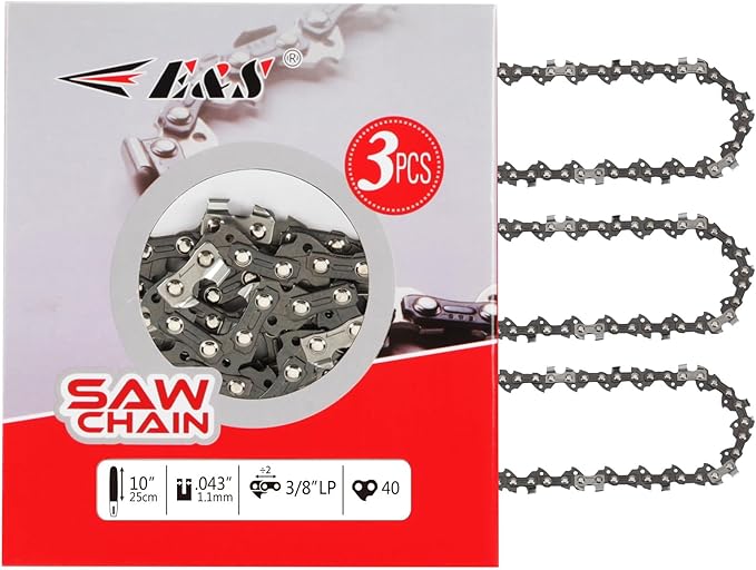 E & S 3 Pack 10 Inch Chainsaw Chain 3/8" LP Pitch .043" Gauge 40 Drive Links Semi-Chisel Chain Saw Chains for Husqvarna, Poulan, Craftsman, Greenworks and More Chainsaw Brands