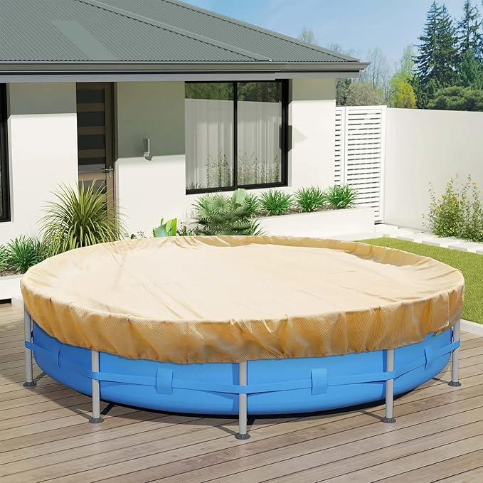ECOOPTS Round Pool Cover for Above Ground Pools, Swimming Pool Cover Protector Winter Safety Cover (12 ft, Beige)