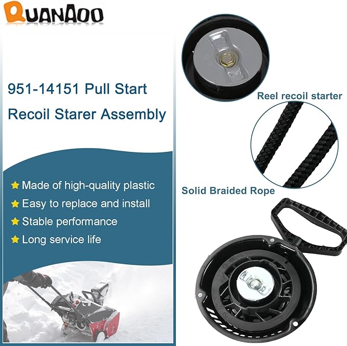 Recoil Starter Assembly 951-14151 for MTD Craftsman Troy Bilt Cub Cadet Remington Snow Blower fits Troy Bilt Storm 2410 2420 2620 2690 Snow Blower Replace 751-14151 751-10658 951-10658