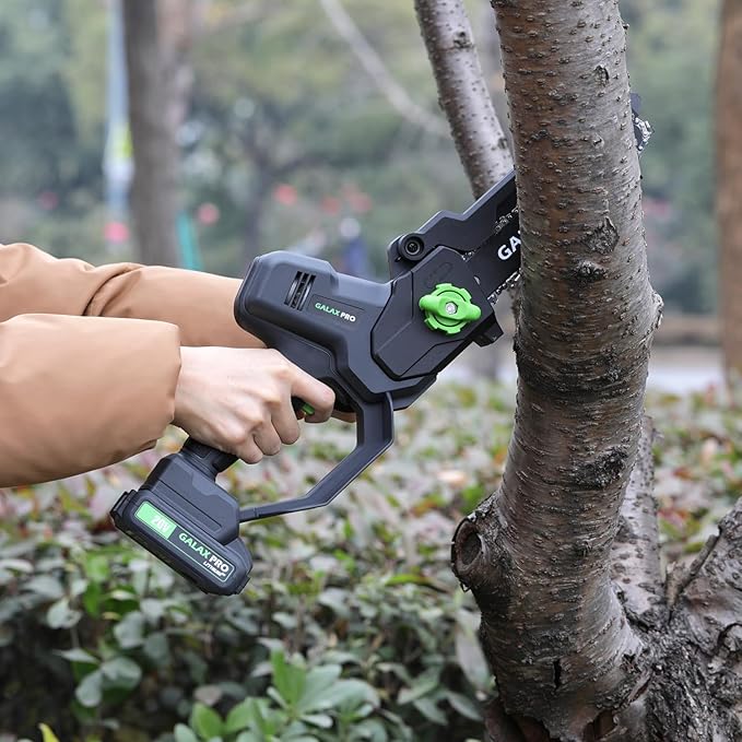GALAX PRO 8 Inch Mini Chainsaw with Auto Oiler[2025 Upgraded]Handheld Cordless Electric Chain Saw with 2x2.0Amh Batteries for Outdoor Tree Branch Cutting,Home Improvement, Garden & Orchard Pruning