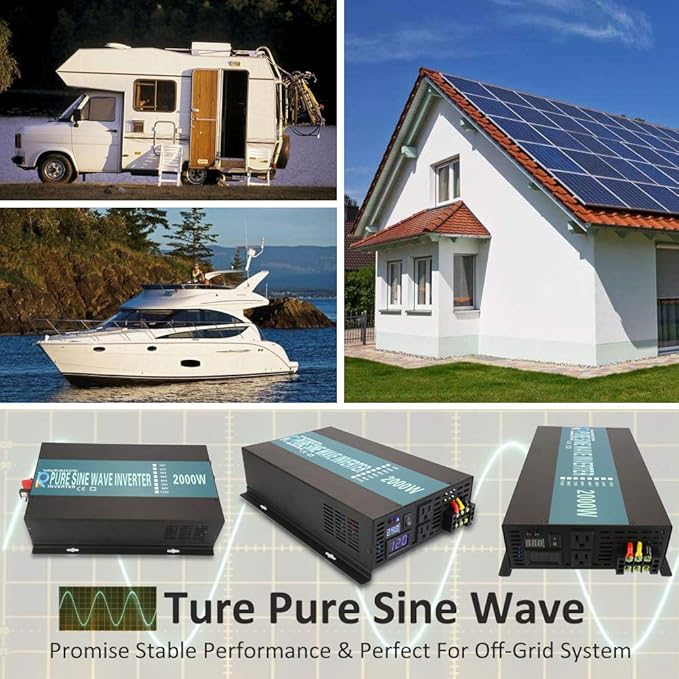 WZRELB 2000W 12V 120V Pure Sine Wave Solar Power Inverter with Remote Control Switch,RBP200012VCRT