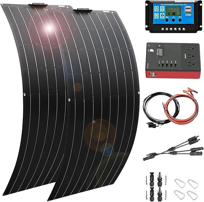 1200 Watt Flexible Solar Panel for RV, 2 × 600 Watt 12 Volt Solar Power Panel Kit with 40A Solar Charge Controller & Inverter Monocrystalline Solar Panels for Camping Off Grid Battery Charging Boat