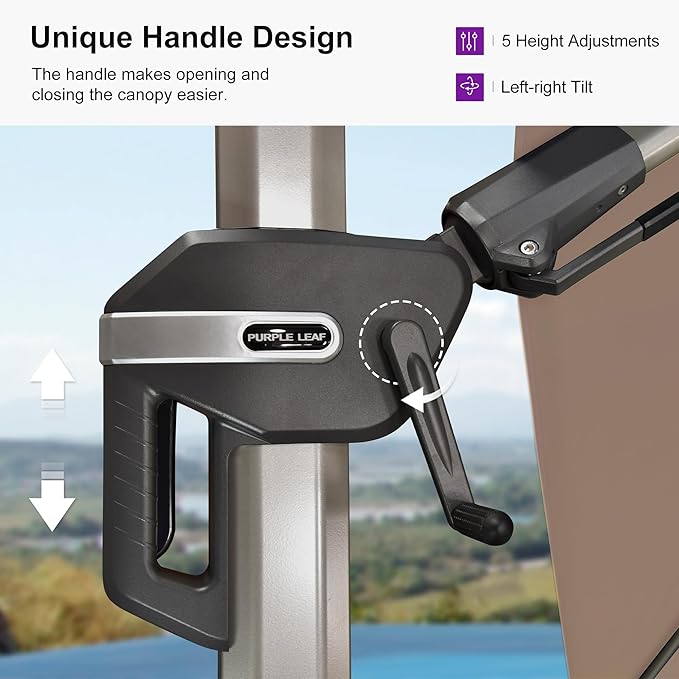 PURPLE LEAF 9' X 12' Left-right Tilting Patio Umbrella with Base Outdoor Swivel Cantilever Offset Aluminum Umbrella with Champagne Frame and 360-degree Rotation for Garden Deck Pool, Taupe