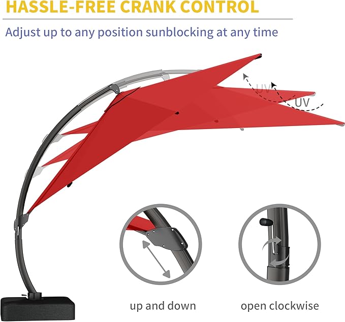Kingdura 11ft Offset Cantilever Patio Umbrella with Base Included, Large Round Aluminum Outdoor Umbrella, 360° Rotation & Infinite Tilt, Heavy Duty Frame for Deck Pool Backyard, Red