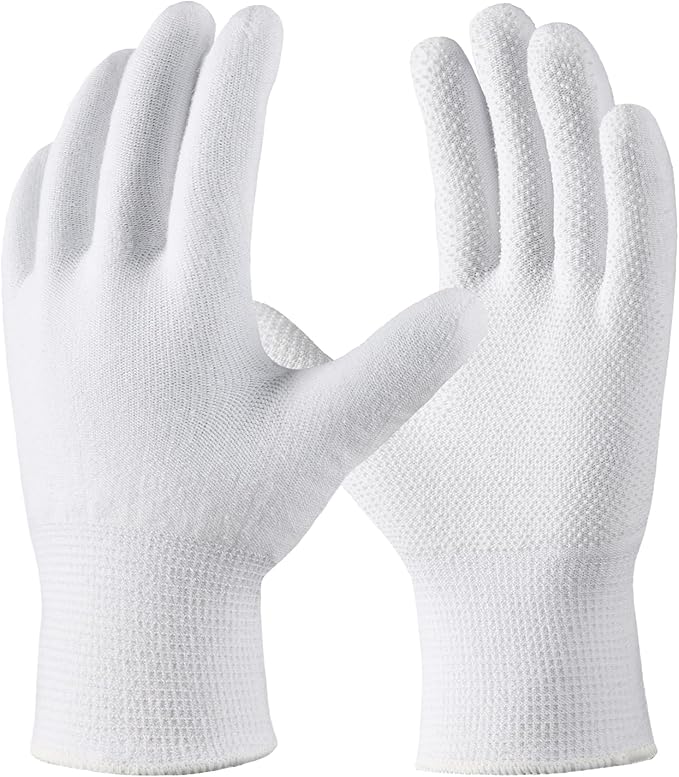 COOLJOB 12 Pairs Cotton Work Gloves with Non-Slip Grip Dots, Breathable Lightweight Gloves for Construction Gardening