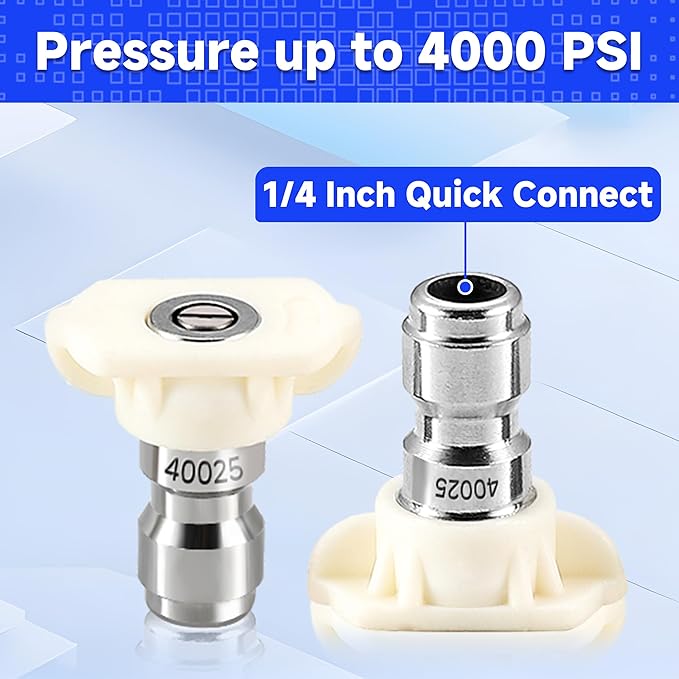 Tool Daily Pressure Washer Tips, 40 Degree White Power Washer Nozzle Tips 7 Pack with Nozzle Holder, 1/4 Inch Quick Connect, 4000 PSI
