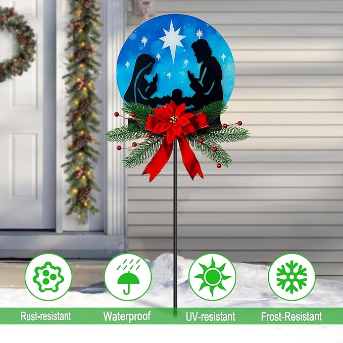 Christmas Jesus Solar Garden Stake Decor Outdoor Waterproof LED Lighted Yard Art Religious Xmas Decor for Patios Courtyards Lawns Christmas Decor and Thanksgiving Gifts