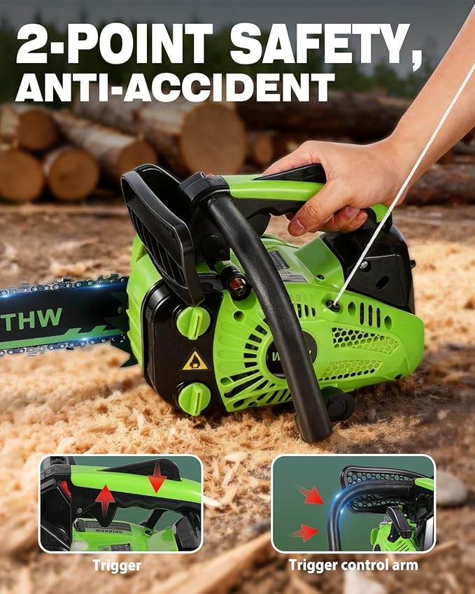 25.4CC Gas Powered Chainsaw 12 Inch, Lightweight Top Handle Handheld Chainsaw with Quenched Chain, Auto Lubrication, Safety Lock & Quick Stop for Tree Wood Cutting