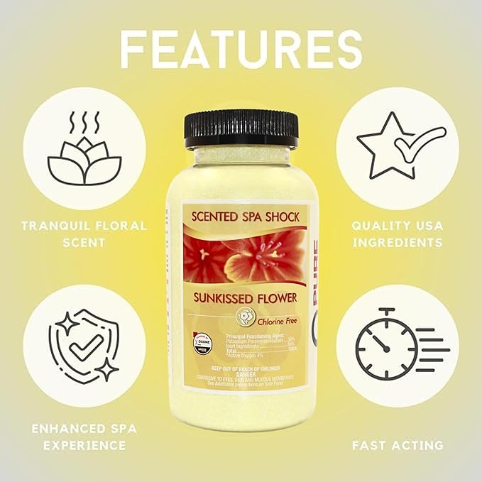 Sunkissed Flower Aromatherapy Spa Shock for Hot Tubs & Spas | Non-Chlorine Oxidizing Hot Tub Shock Treatment | Compatible with Bromine Tablets & Chlorine | Neutralizes Odors & Clarifies Water (2 lbs)