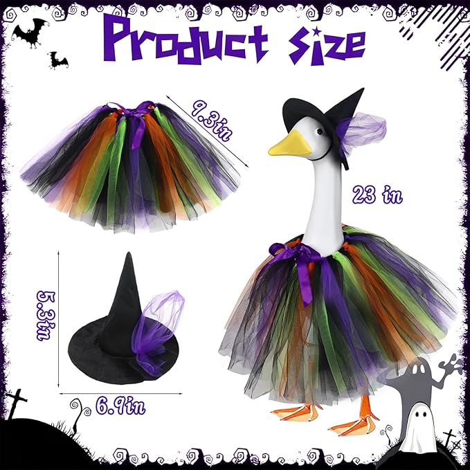 Halloween Witch Porch Goose Outfits Tutu Dress Costume Clothes, for 23" 17" Outdoor Patio Yard Lawn Decor