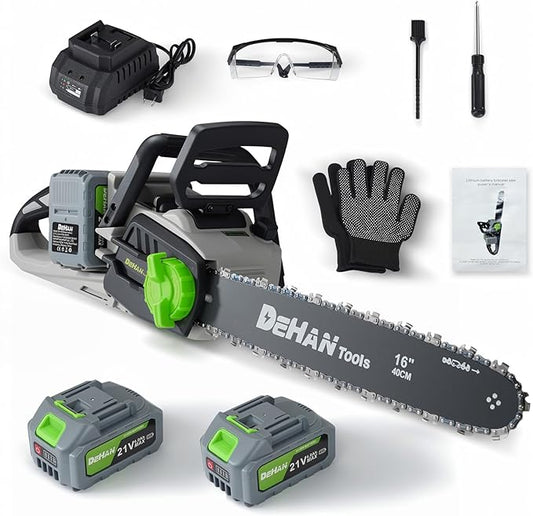 16 Inch Brushless Chainsaw with 2 x 4.0Ah 21V Battery, Tool-Free Chain Tensioning, Instant Chain Brake & Transparent Oil Tank – Tools for Tree Trimming & Wood Cutting