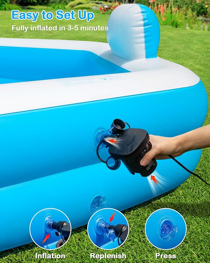 Inflatable Pool for Adults, 77" X 71" X 22" Large Blow Up Pool with Pump, Oversized Thickened Full Size Family Swimming Pools for Outdoor Backyard Summer Water Party Indoor Use