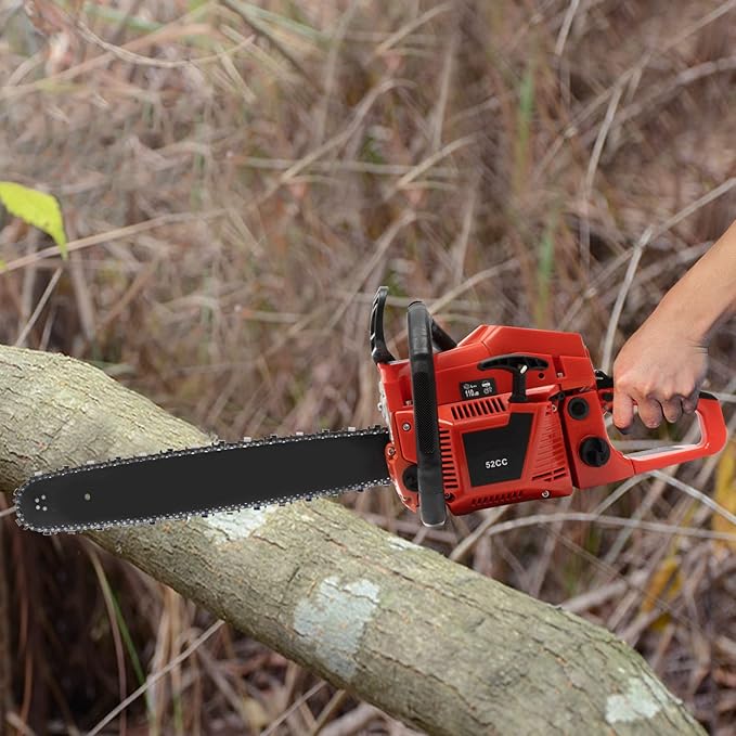 20 Inch Gas Chainsaw 52CC 2.2KW Petrol Chainsaw 2-Stroke Gas Chain Saws, Engine Chain Saw Set Gas Chainsaws for Cutting Wood Outdoor Home Farm Us (Red)