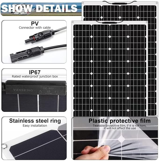 1000 Watt Flexible Solar Panel for RV, 2 × 500 Watt 12 Volt Solar Power Panel Kit Photovoltaic Module Monocrystalline Solar Panels for Camping Off Grid Car Battery Charging Boat