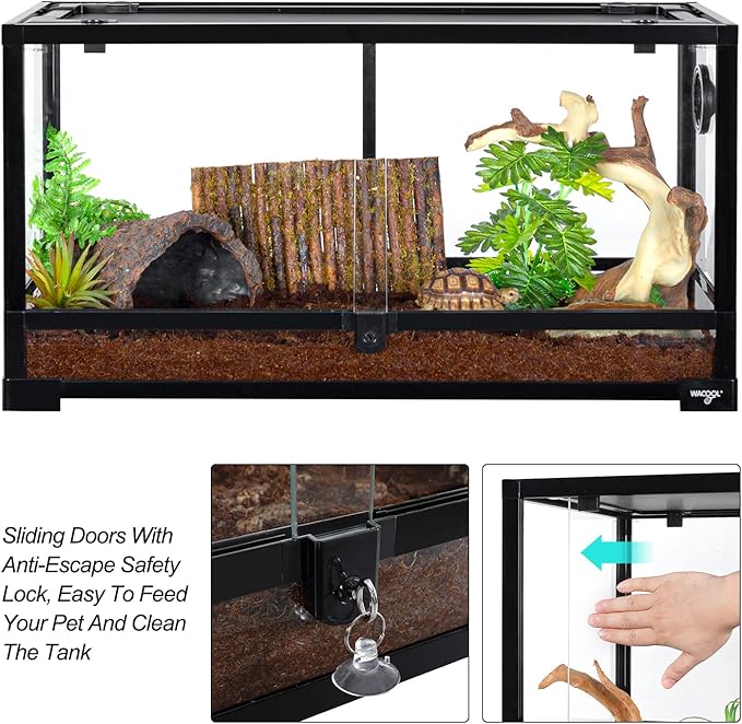 Large Reptile Tank 25 Gallon, 360°Full Vision Glass Reptile Terrarium with Top Mesh Lid for Beaded Dragon Lizard Gecko Snake Hermit Crab Use, 30"(W) X 12"(D) X 16"（H）