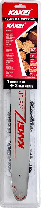 KAKEI 18 Inch Chainsaw Bar& Chain Combo - 3/8" LP Pitch, .050" Gauge, 62 Drive Links Fits Poulan, Kobalt, Echo, Ego, Greenworks& More (3 Chains+ 1 Bar)