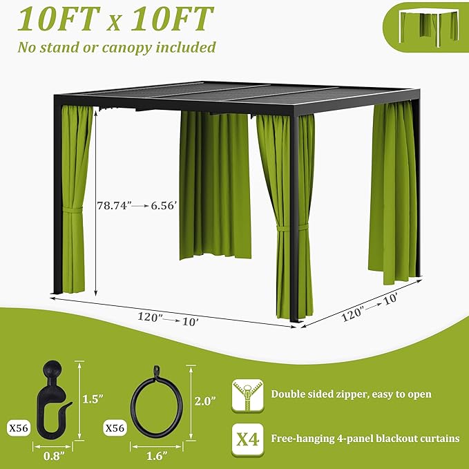 Gazebo Universal Replacement Privacy Curtain,10'×10' Gazebo Outdoor Waterproof Curtains, 4-Panels Sidewall Curtains with Double Zipper for Patio Canopy, Garden and Backyard (Curtain Only)