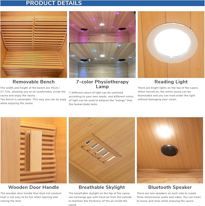 ZONEMEL Wooden Steam Sauna Room, 2-3 Person Canadian Hemlock Luxurious Indoor Sauna with 4.5 KW Harvia Stove Heater, WiFi Control, Sauna Stone, Wooden Bucket, Scoop, Reading Light, Hourglass, 220V