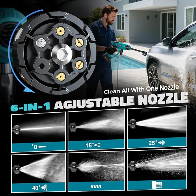 Cordless Pressure Washer Compatible with Makita Battery, Ecarke 800 PSI Portable Handheld Power Washer with 6-in-1 Nozzle Foam Cannon for Car Floor Cleaning Brushless Motor 2 Battery&Charger