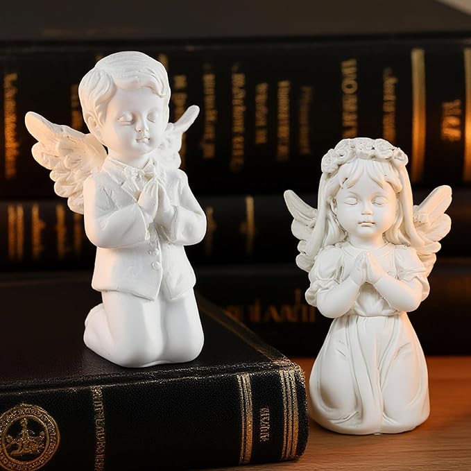 White Kneeling Praying Angel Statues, Handmade Resin Craft Home Decor, Indoor & Outdoor Angel Ornaments, Wedding Table Decor, Ideal Blessing Gift for Parents and Friends