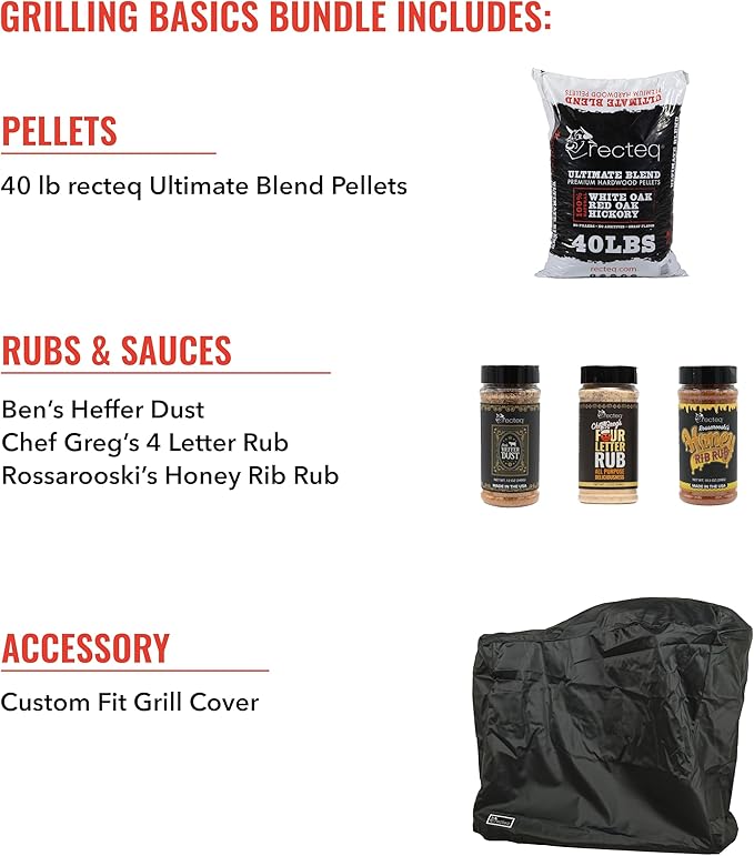 recteq Pellet Grill RT-B380X Bullseye Deluxe + Grilling Basics Bundle, WiFi Enabled Electric Pellet Smoker Grill, Wood Pellets, BBQ Outdoor, Smoke, Sear, and More