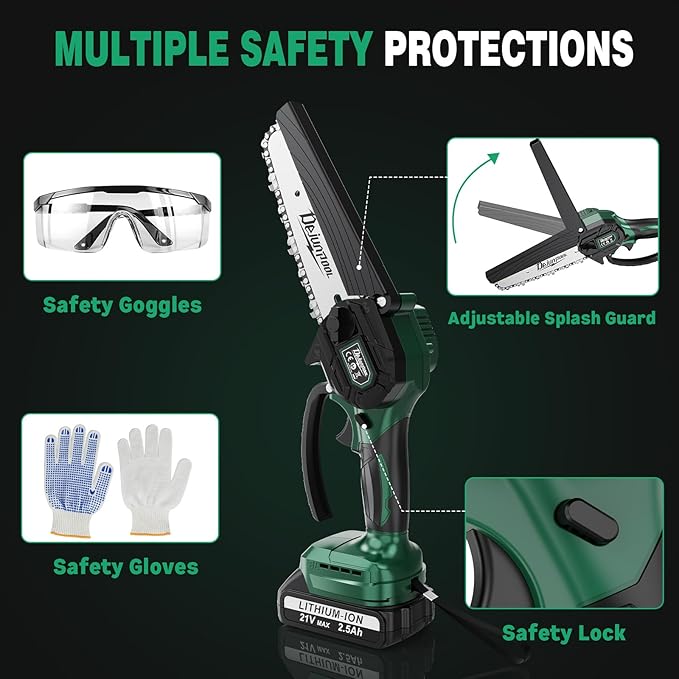 Mini Chainsaw Cordless Battery Powered, 6 Inch Small Electric Chainsaw Brushless, Handheld Pruning Chain Saw for Wood Tree Branches, 4 Chains, 2x 2500 mAh Battery, Garden Tools Christmas Gifts for Dad