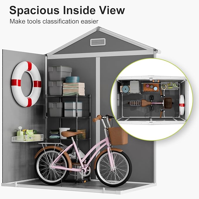 Resin Outdoor Storage Shed with Floor 6x3 FT Waterproof Plastic Sheds Kit Window Lockable Door Included, Outside Garden Tools Sheds for Backyard Patio