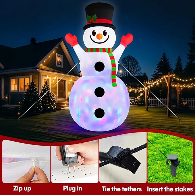 Danxilu 10 FT Christmas Inflatable Snowman Outdoor Decorations Built in Rotating Colorful Light Giant Inflatable Snow Man Yard Decoration Xmas Blow Ups for Outside Indoor Garden Holiday Party Decor