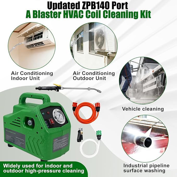 ZPB140 Port A Blaster HVAC Coil Cleaning, Portable Pressure Washer, Coil Jet Cleaner for ac Unit 120V 80W Suitable for Indoor and Outdoor Flow Rate 4L/min Can only be Used with Water, not for air