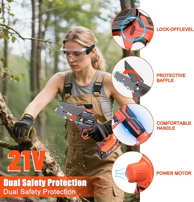 Mini Chainsaw, 4 inch Mini Chainsaw Cordless, Small Hand held Electric Power Chain Saw Battery Powered Operated, Household and Garden for Tree Trimming Wood Cutting, Gifts for Father Husband Men