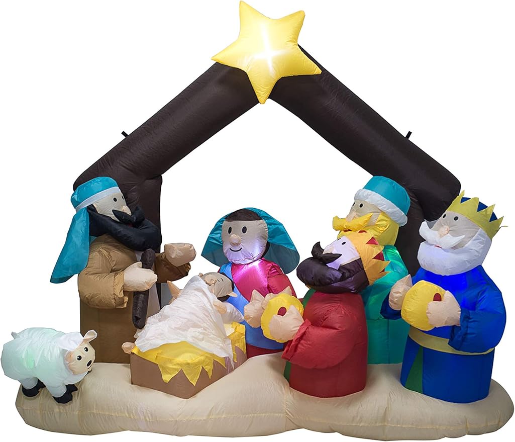 TRMESIA Christmas Inflatable Nativity Sets for Christmas Outdoor Decoration with Flashing LED Lights,Outdoor Inflatable Nativity Scene Set Lighted Blow up Baby Jesus Yard Indoor Props