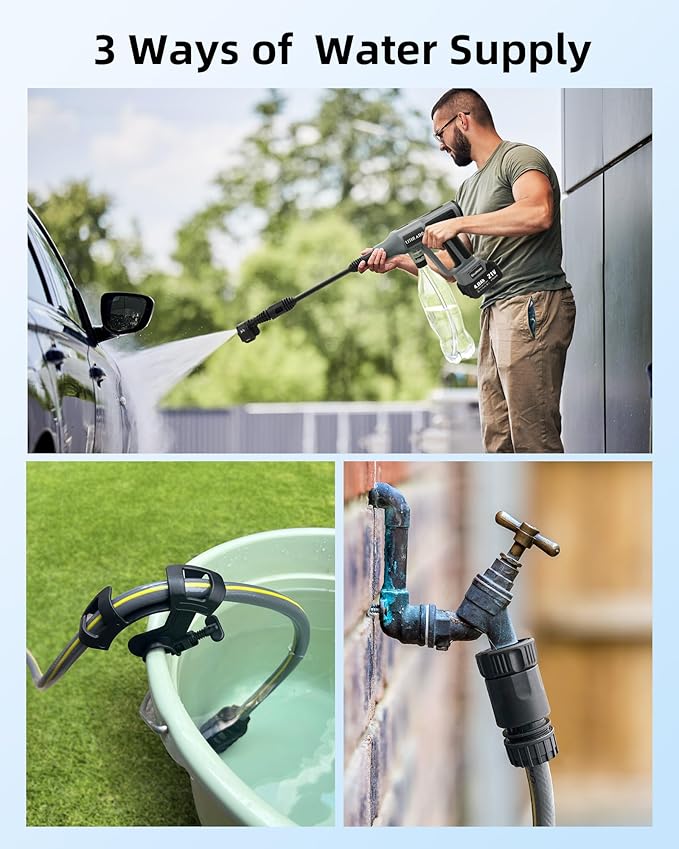 Cordless Pressure Washer 1080PSI Portable High-Pressure for Car Wash Outdoor Cleaning, 6-in-1 Adjustable Nozzle,Battery & Adaptor Included (2X 4Ah)