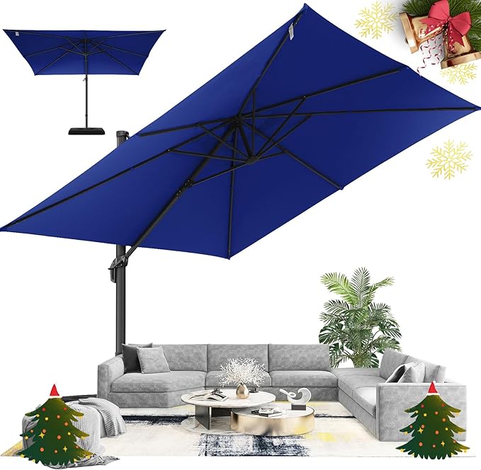 Hotime 10ft Patio Umbrella Outdoor Patio Height adjustable and Windproof, Heavy Duty Aluminum Square Offset Patio Umbrella Cantilever Pool Umbrella with 360°Rotation for Garden Deck Pool, Dark Blue