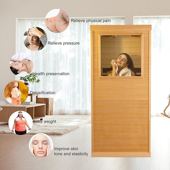 Infrared Sauna 1 Person, Far Infrared Saunas for Home, Low EMF Indoor Sauna, Home Sauna, 1050W, Canadian Hemlock, Smart Display, Bluetooth, Reading Lamp