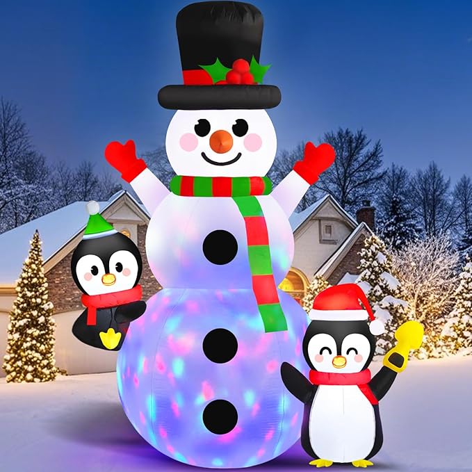 Danxilu 6 FT Christmas Inflatable Outdoor Decoration, Snowman with Penguins Built-in Rotating Colorful LED Lights, Christmas Inflatables Blow Ups Yard Decor for Garden Lawn Xmas Holiday Party