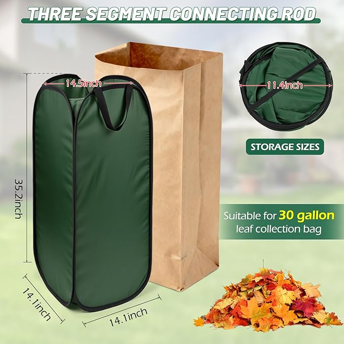 2Pack Reusable Pop-Up Yard Waste Bag Holder, Designed for 30 Gallon Paper Lawn Bags, Multi-Use Dustpan Function and Compact Foldable Design for Effortless Leaf Collection